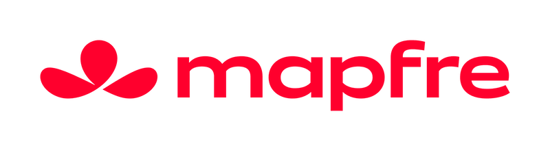 Logotipo rojo de Mapfre sobre fondo negro