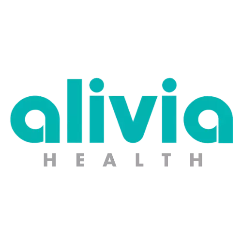 Alivia Health turquoise logo on a black background