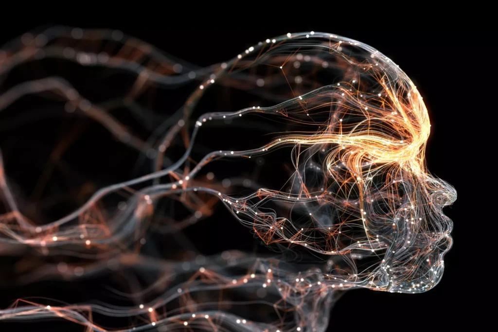 Perfil humano formado por red neuronal luminosa