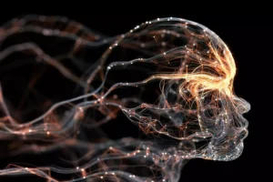 Perfil humano formado por red neuronal luminosa