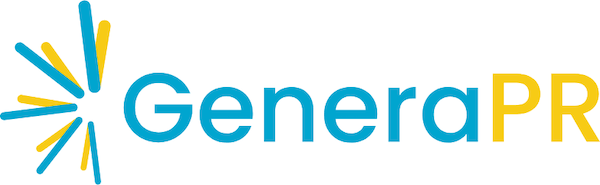 Logo GeneraPR con símbolo radial azul y amarillo